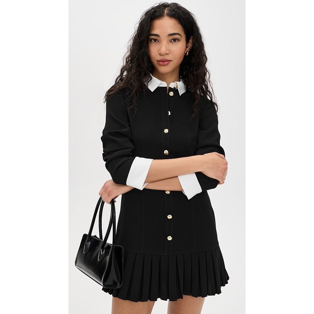 Cinq a Sept Lucilla Dress Size 12 Black Pleated Collar Preppy Dark Academia